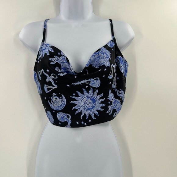 Forever 21 M Zodiac Crop Cami Top Black Blue Celestial Astrological Signs Y2K - Picture 1 of 9